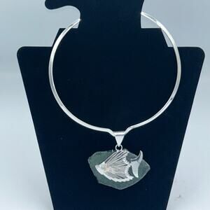 Silvertone Seaglass and Fish Necklace